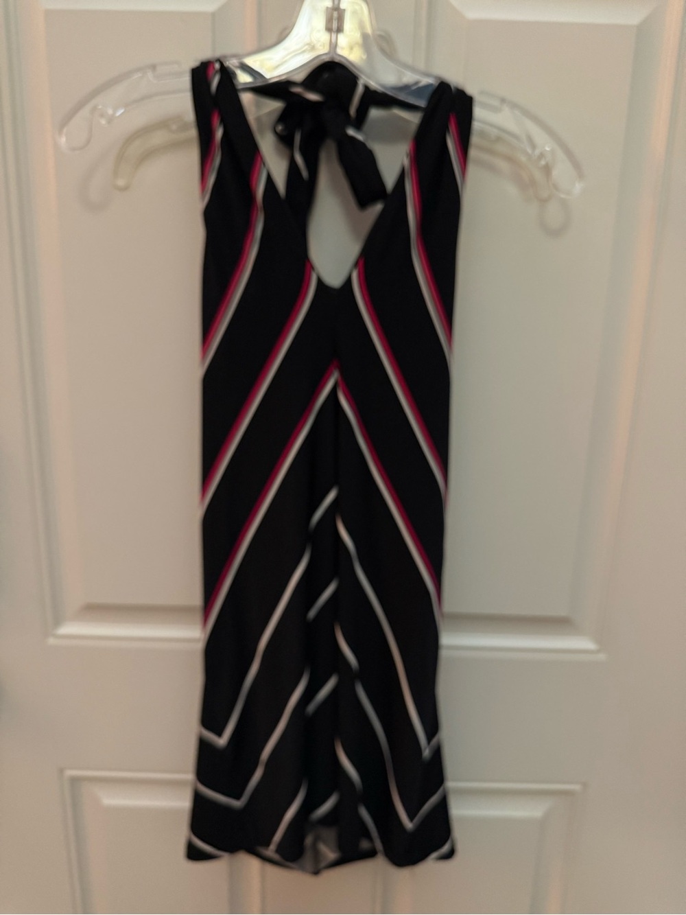 White House Black Market Halter Top Black with Pink & White Stripes